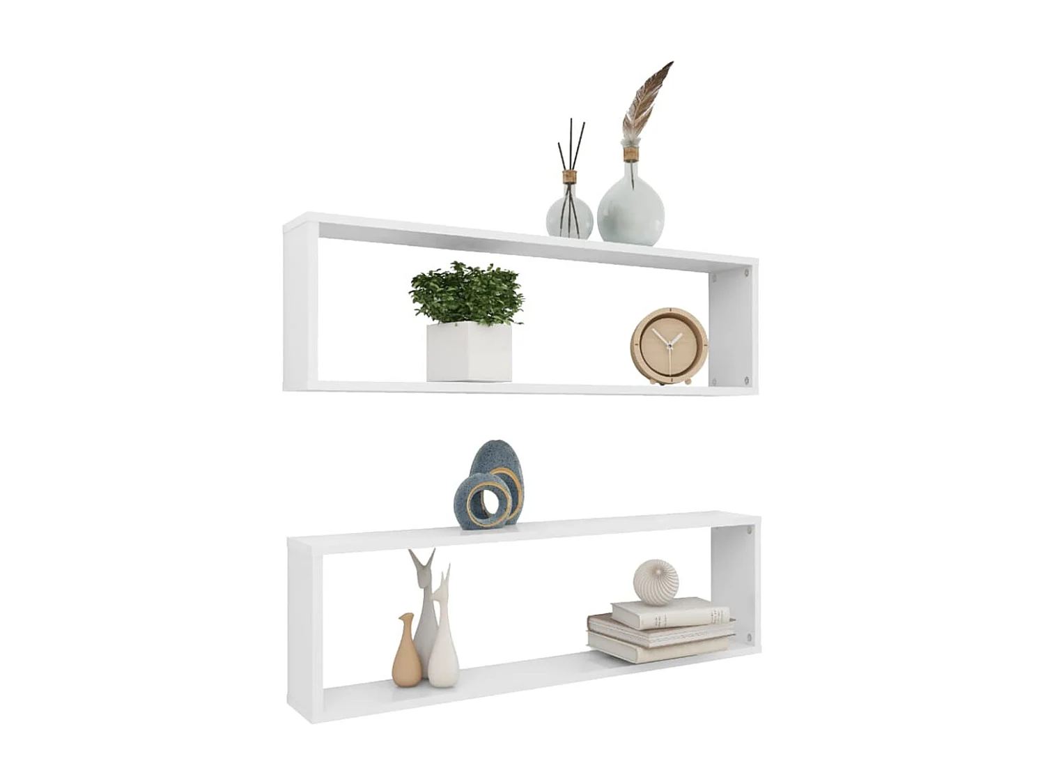 Wandschappen kubus 2 st 100x15x30 cm bewerkt hout hoogglans wit