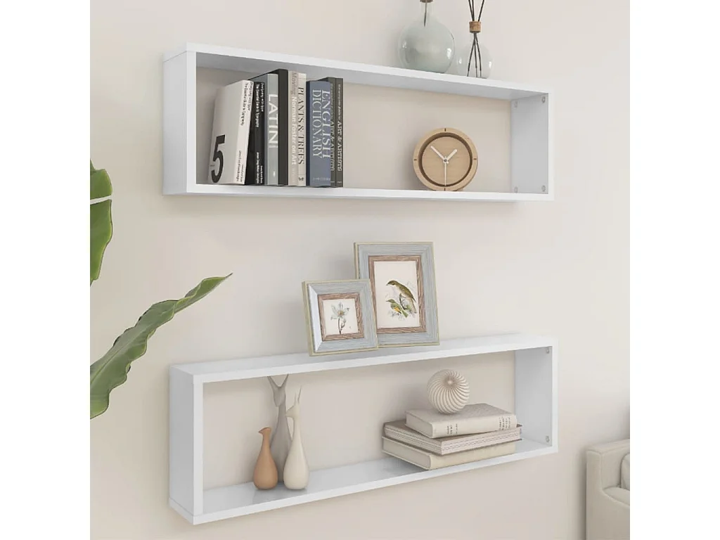 Étagères cube murales 2pcs Blanc brillant 100x15x30