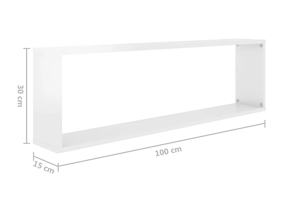Étagères cube murales 2pcs Blanc brillant 100x15x30