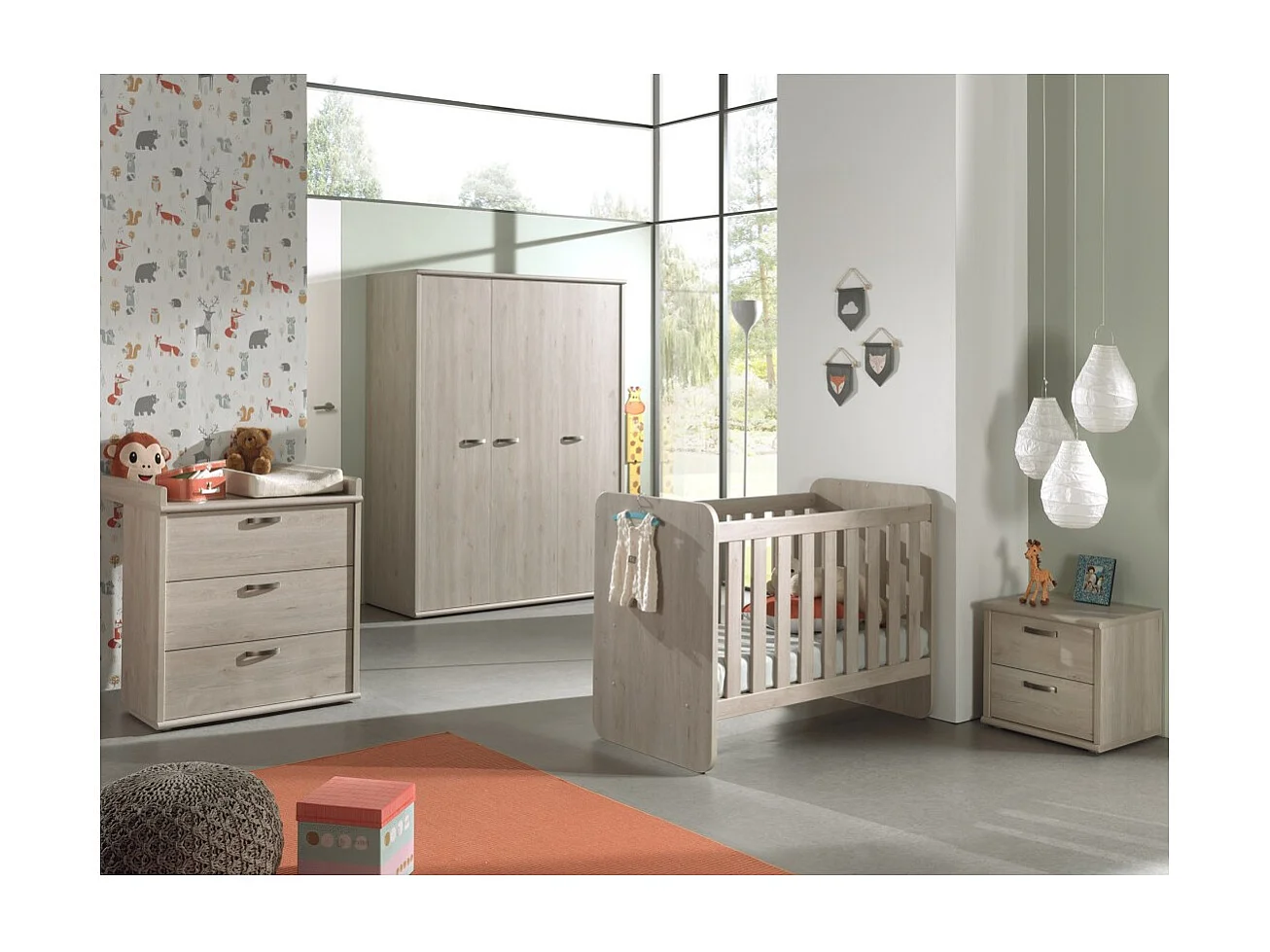 Lit bébé robuste 60x120 évolutif en lit enfant 90x200 coloris chêne clair collection DANY