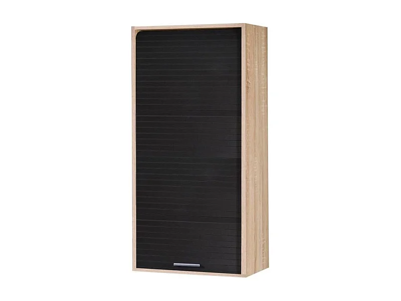 Armoire de cuisine large à rideau chêne naturel et noir Couna L 60 x H 124cm