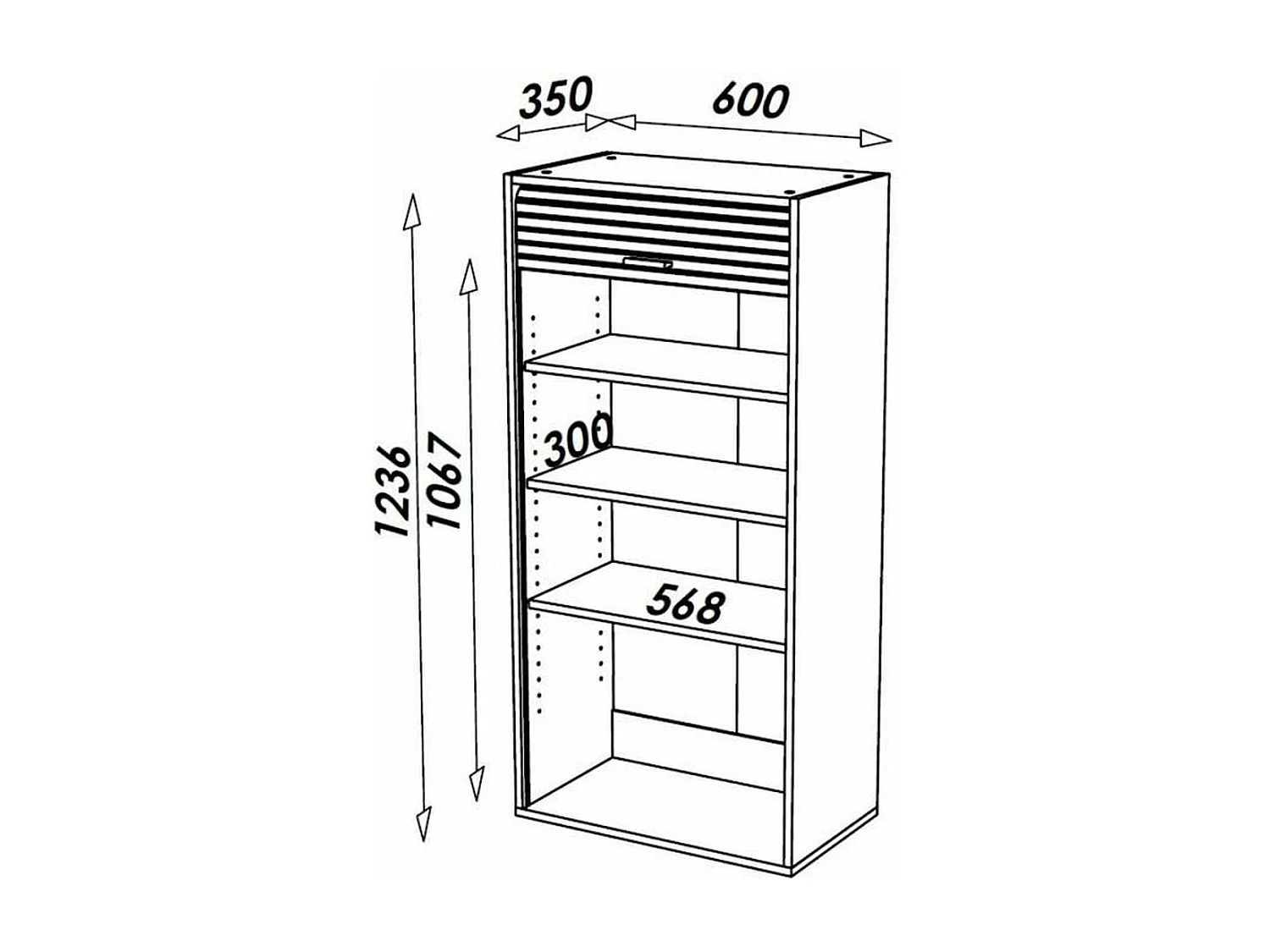 Armoire de cuisine large à rideau chêne naturel et noir Couna L 60 x H 124cm