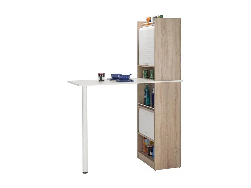 Table de cuisine et 2 meubles de rangement chêne naturel et blanc Lohan