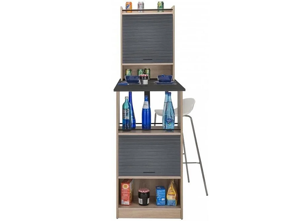 Table de cuisine et 2 meubles de rangement chêne naturel et noir Lohan