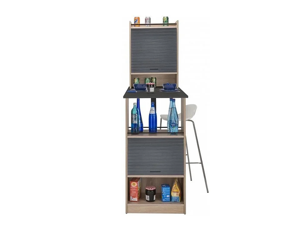 Table de cuisine et 2 meubles de rangement chêne naturel et noir Lohan
