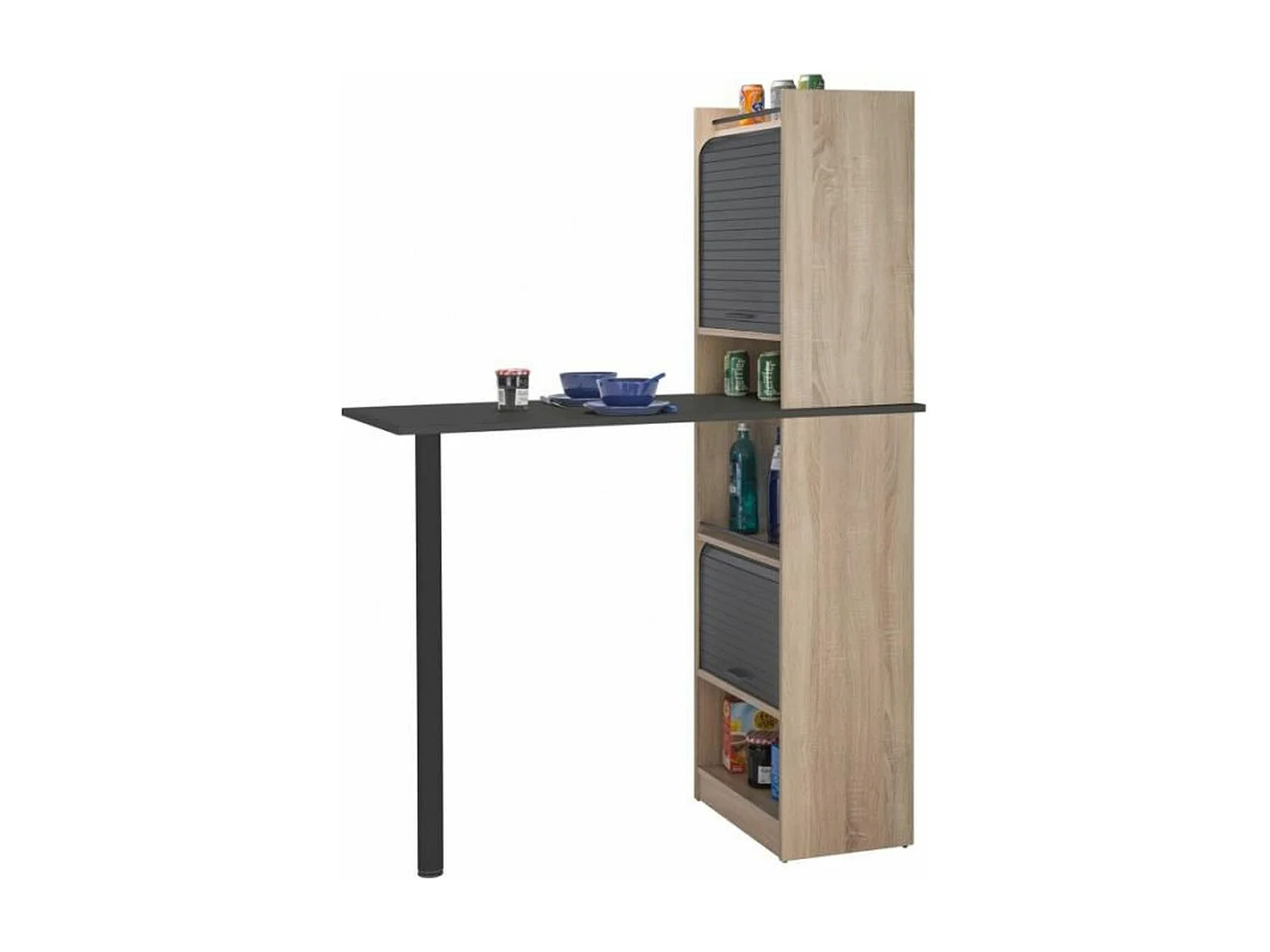 Lohan keukentafel en 2 naturel eiken en zwarte opbergers