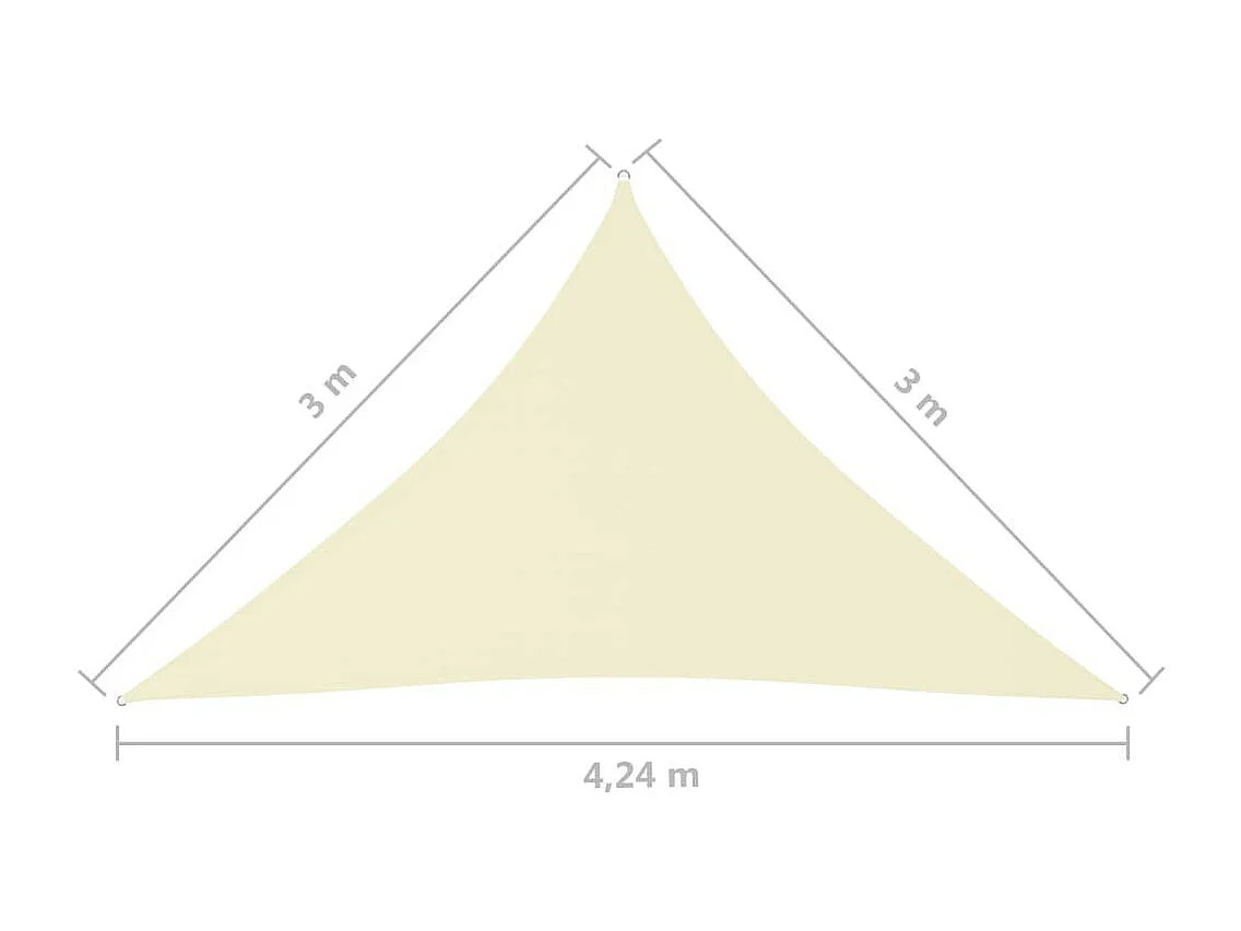 Voile de parasol Tissu Oxford triangulaire 3x3x4,24 m Crème