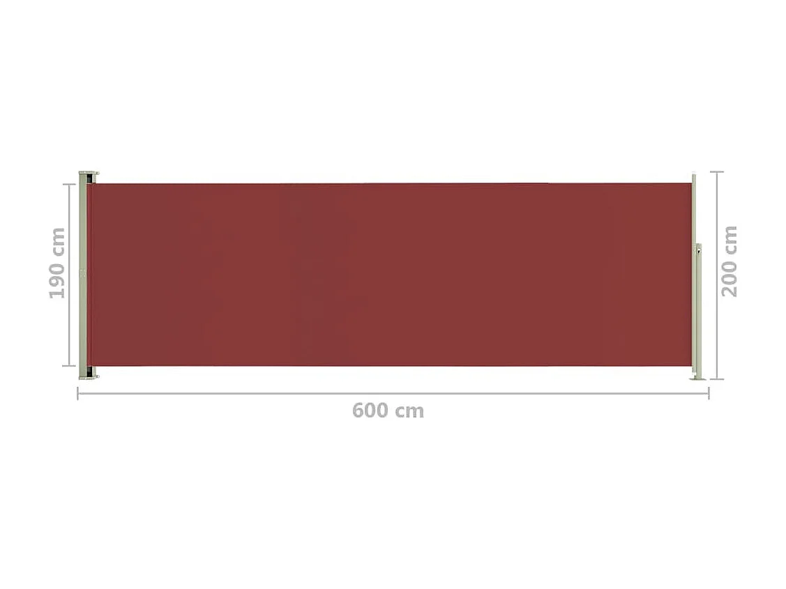 Auvent latéral rétractable de patio 200x600 Rouge