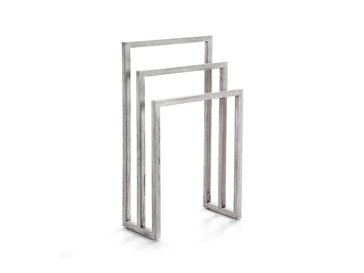 Porte-serviette 3 portants bois massif gris voilé