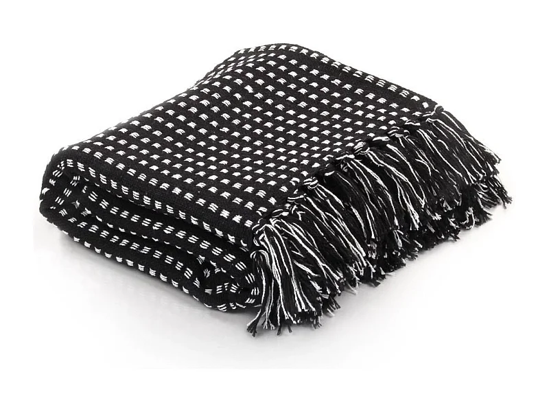 Couverture coton à carreaux 160x210 Noir