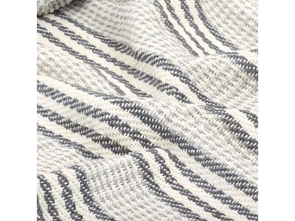 Couverture coton à rayures 160x210 Gris et Blanc