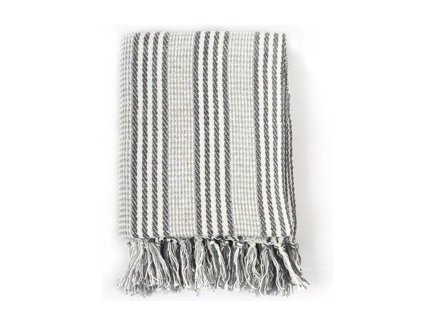 Couverture coton à rayures 160x210 Gris et Blanc