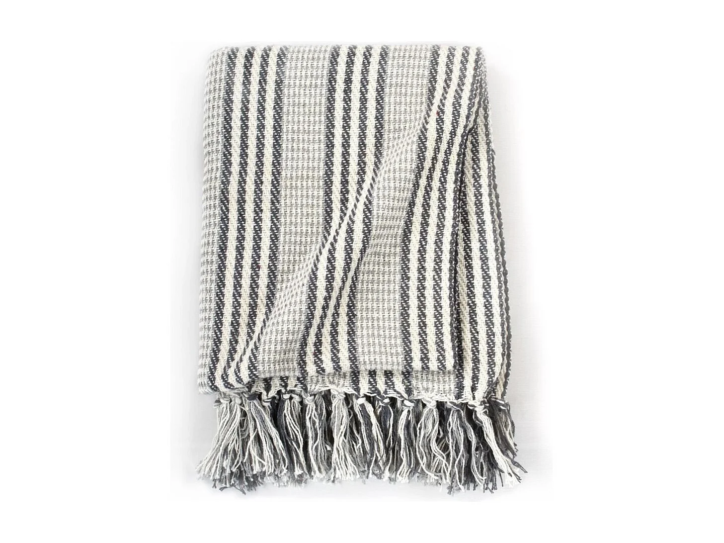 Couverture coton à rayures 160x210 Gris et Blanc