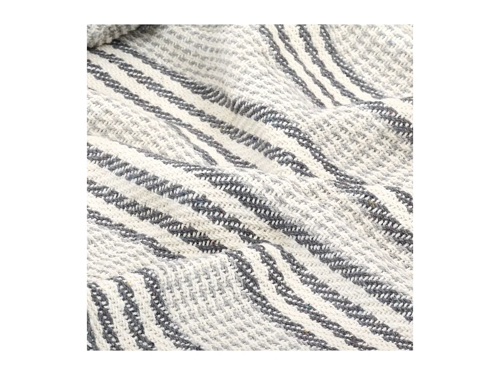 Couverture coton à rayures 160x210 Gris et Blanc