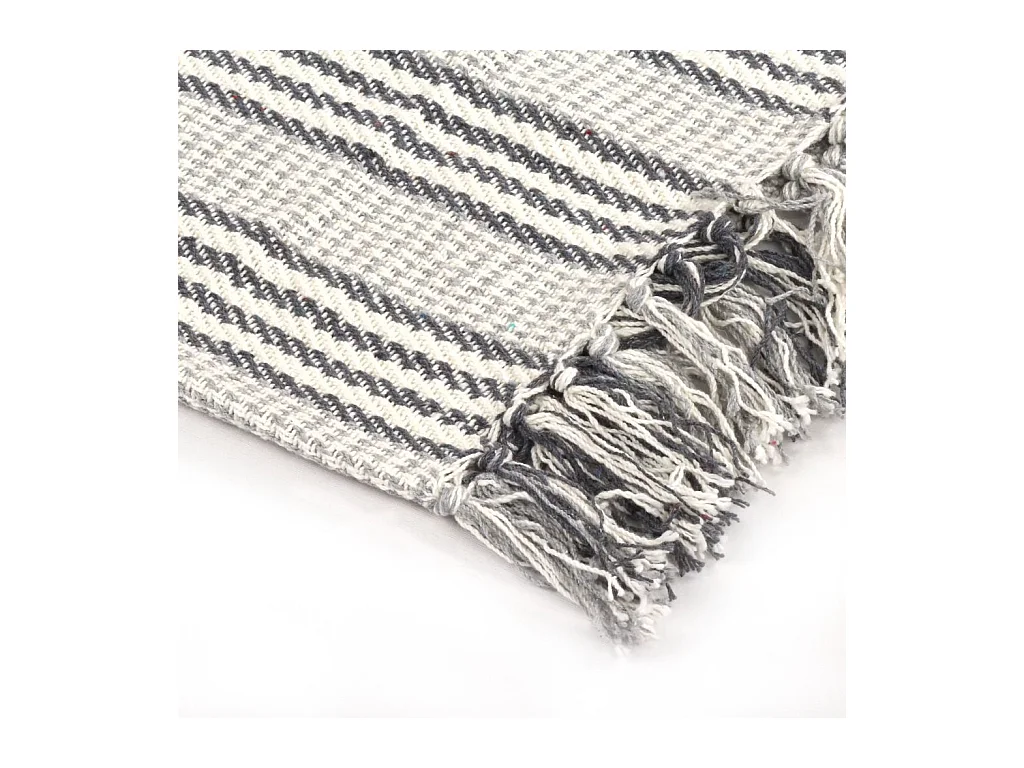 Couverture coton à rayures 160x210 Gris et Blanc