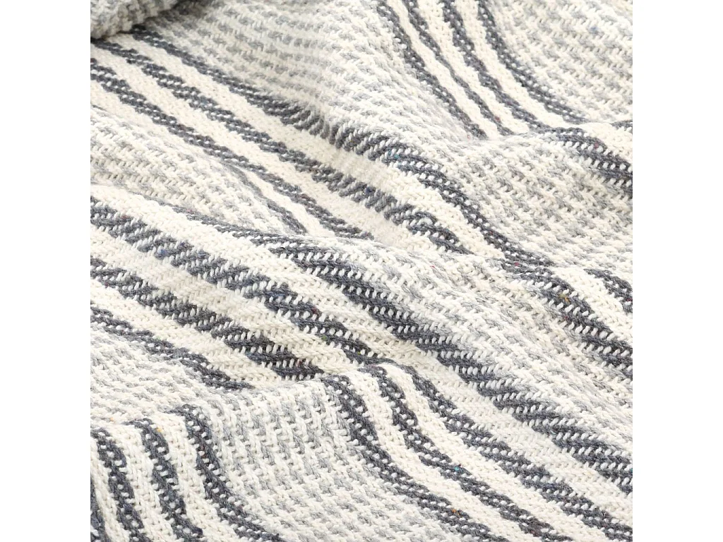 Couverture coton à rayures 125x150 Gris et Blanc