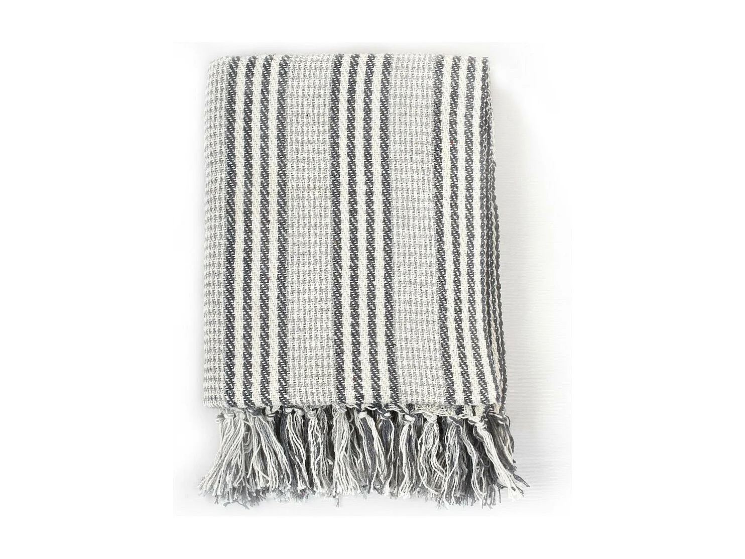 Couverture coton à rayures 125x150 Gris et Blanc