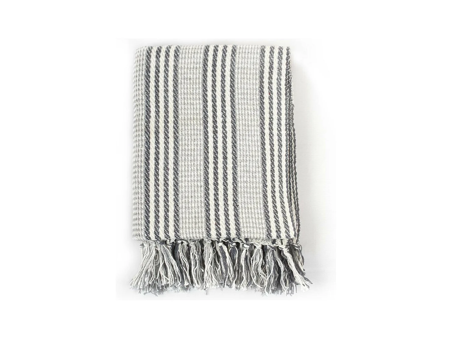 Couverture coton à rayures 125x150 Gris et Blanc