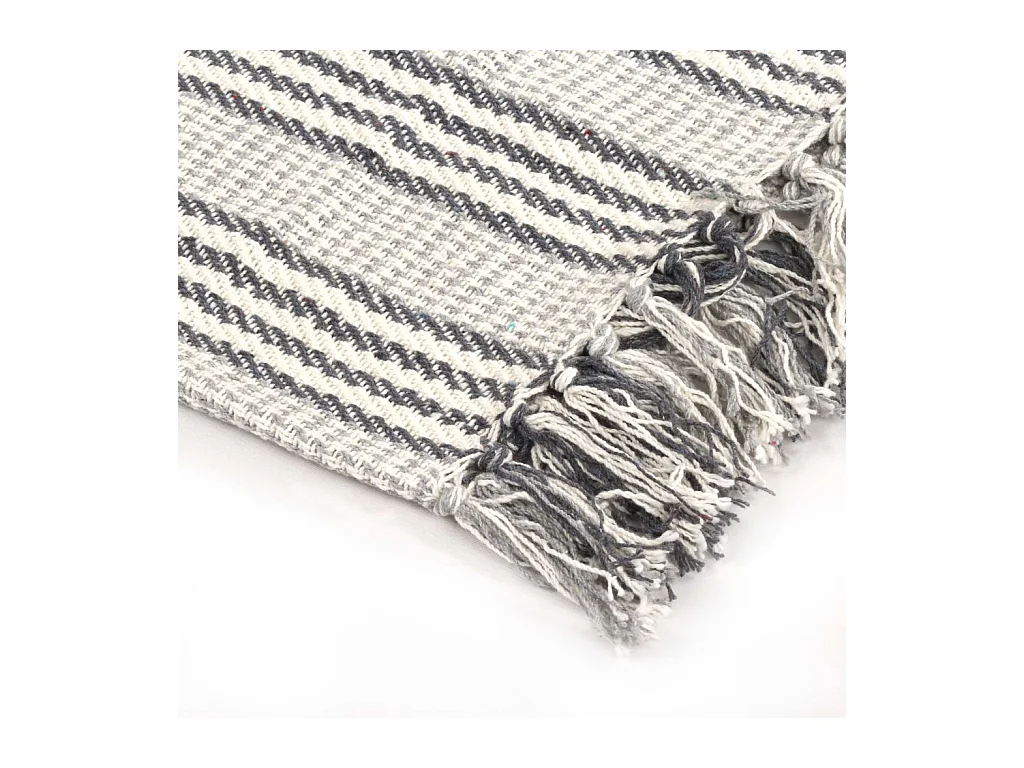 Couverture coton à rayures 125x150 Gris et Blanc