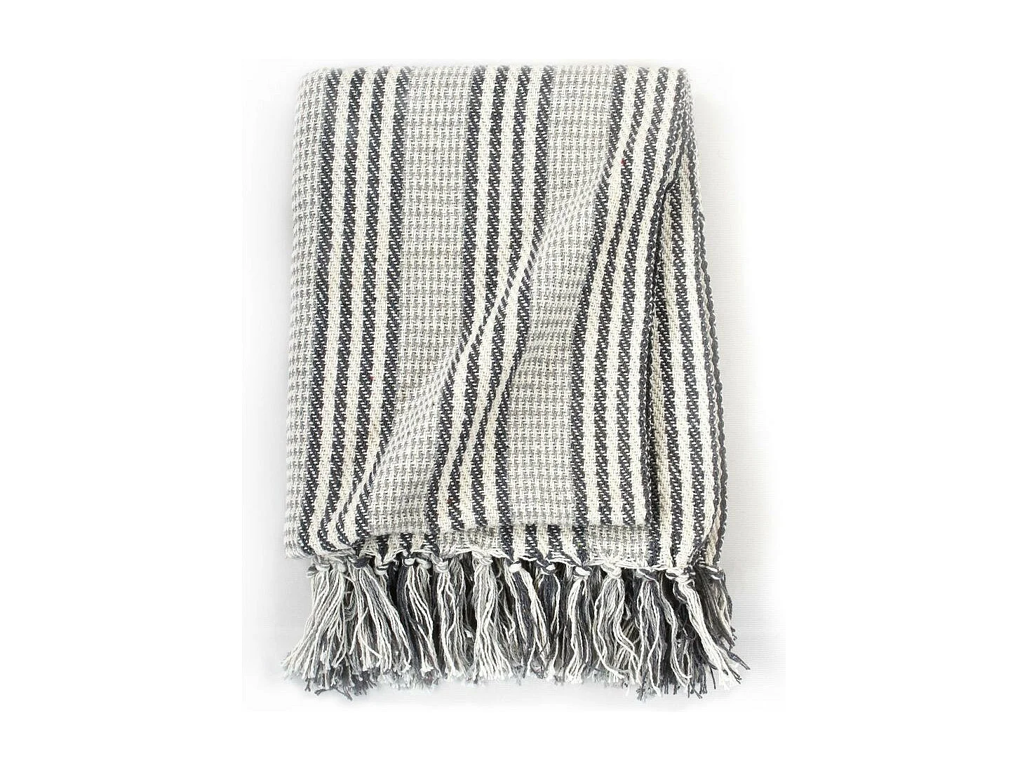 Couverture coton à rayures 125x150 Gris et Blanc