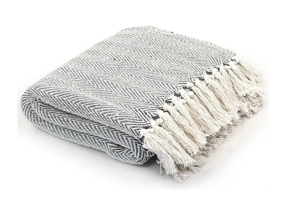 Couverture coton à chevrons 220x250 Gris