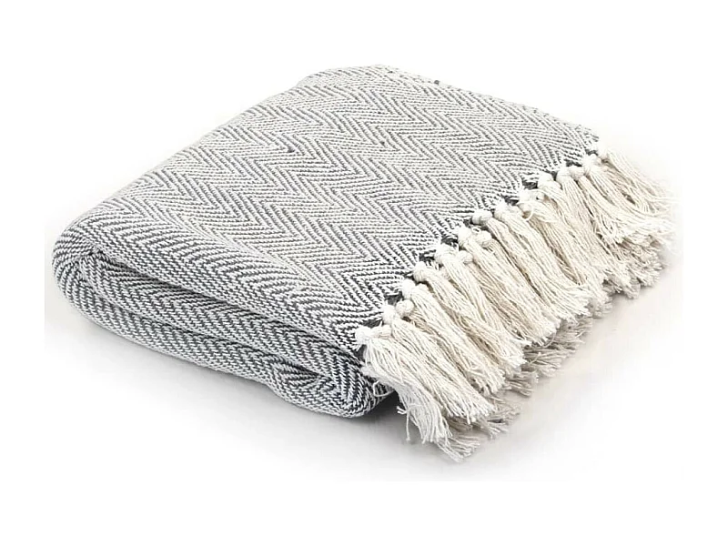 Couverture coton à chevrons 220x250 Gris