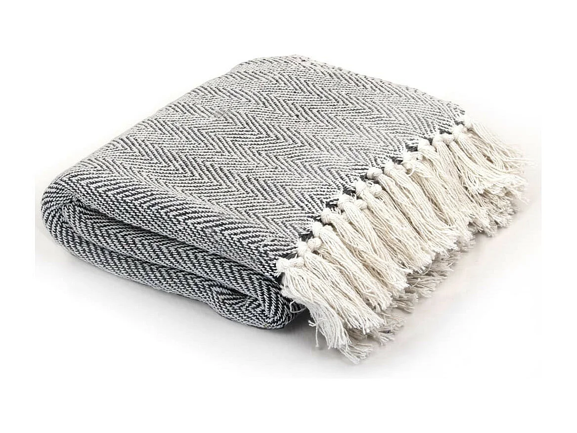 Couverture coton à chevrons 160x210 Bleu marine