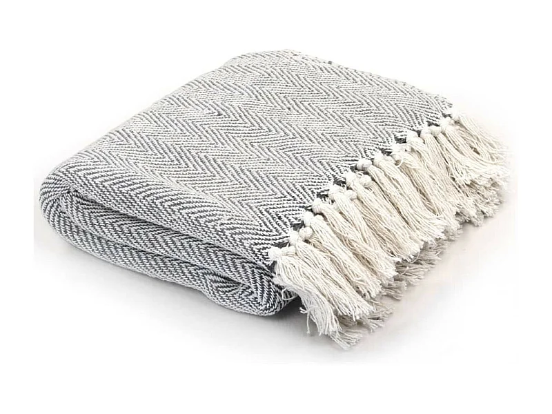 Couverture coton à chevrons 160x210 Gris