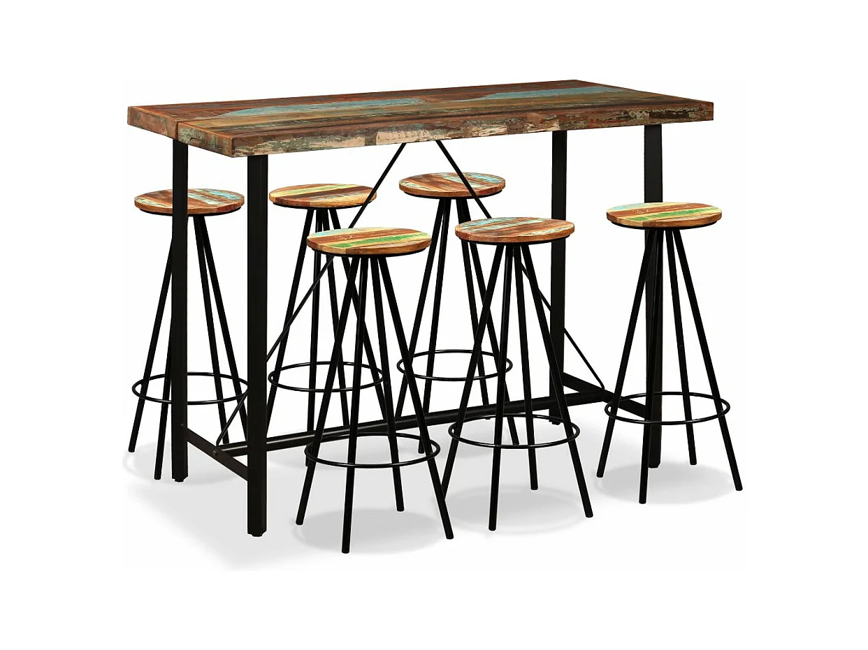 Ensemble de bar 7 pcs Bois massif recyclé