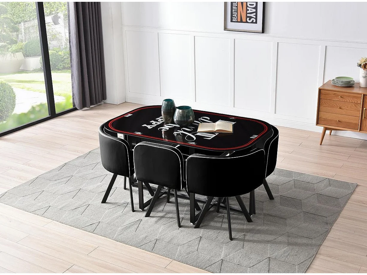 Ensemble Table de Repas & 6 Chaises "Tibal" 140cm Noir & Gris