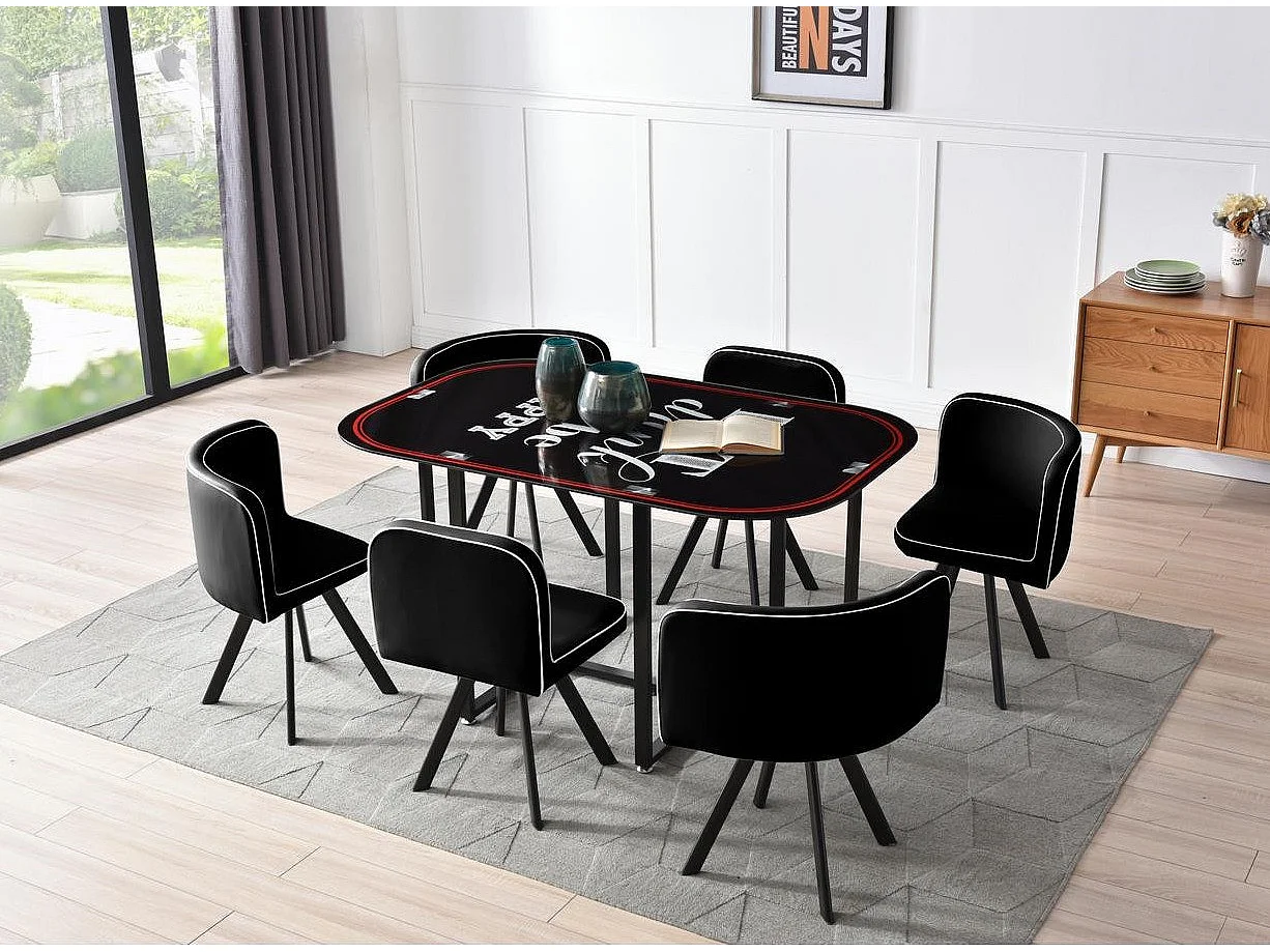 Ensemble Table de Repas & 6 Chaises "Tibal" 140cm Noir & Gris