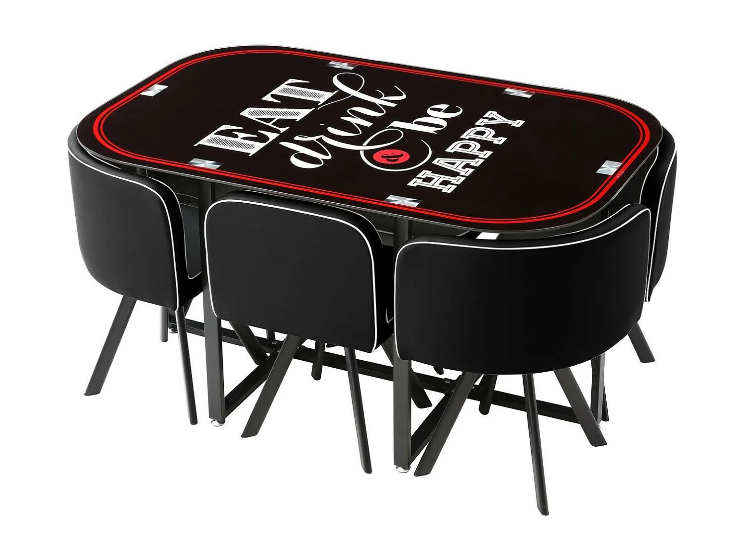 Ensemble Table de Repas & 6 Chaises "Tibal" 140cm Noir & Gris