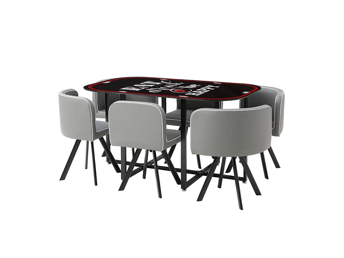 Ensemble Table de Repas & 6 Chaises "Tibal" 140cm Noir & Gris