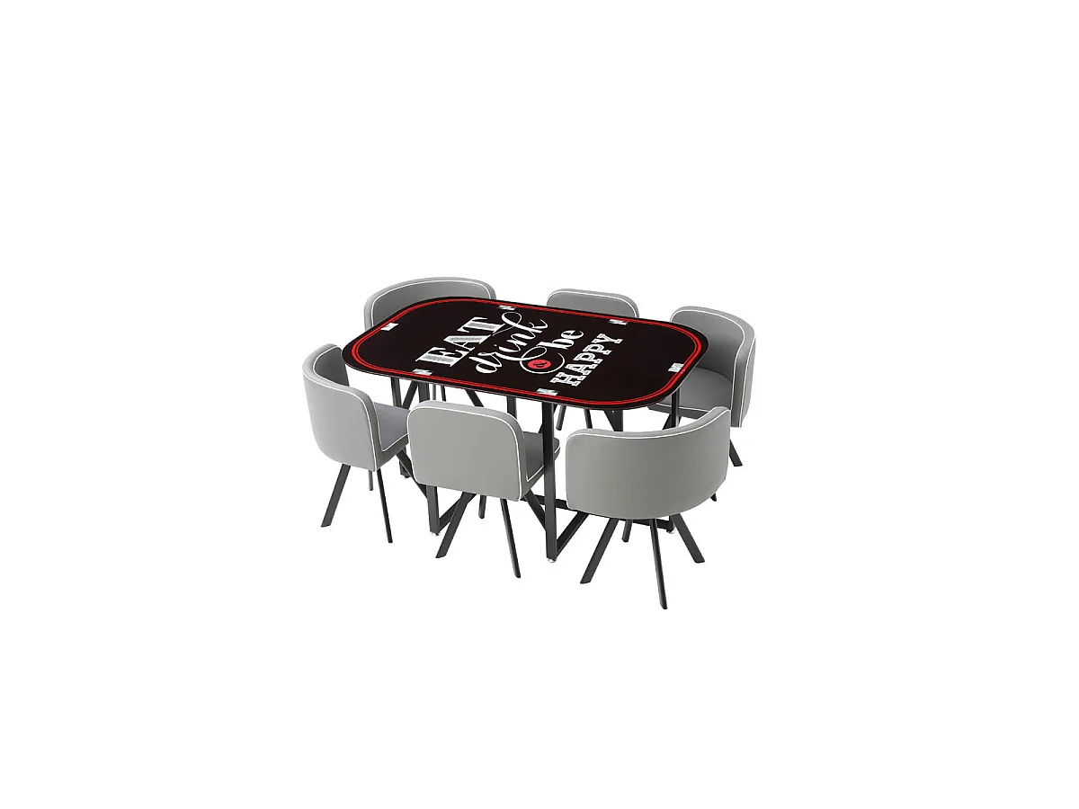 Ensemble Table de Repas & 6 Chaises "Tibal" 140cm Noir & Gris