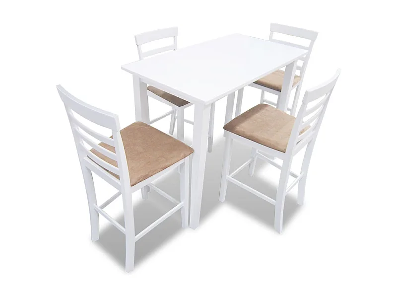 Set table et 4 chaises de bar en bois coloris blanc