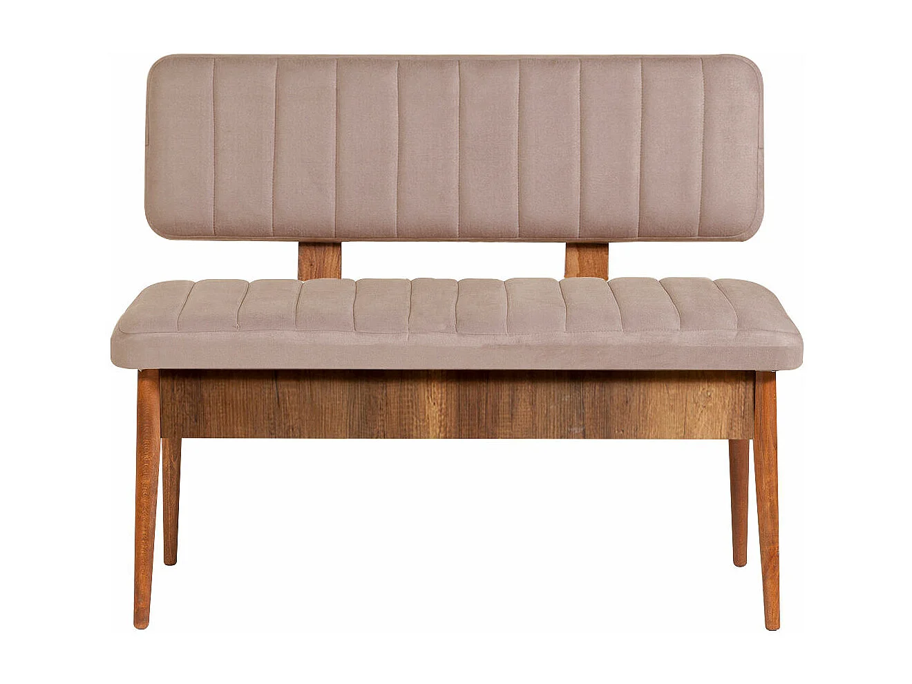 Ensemble table extensible 2 chaises et 2 bancs bois marron et tissu beige Mariva