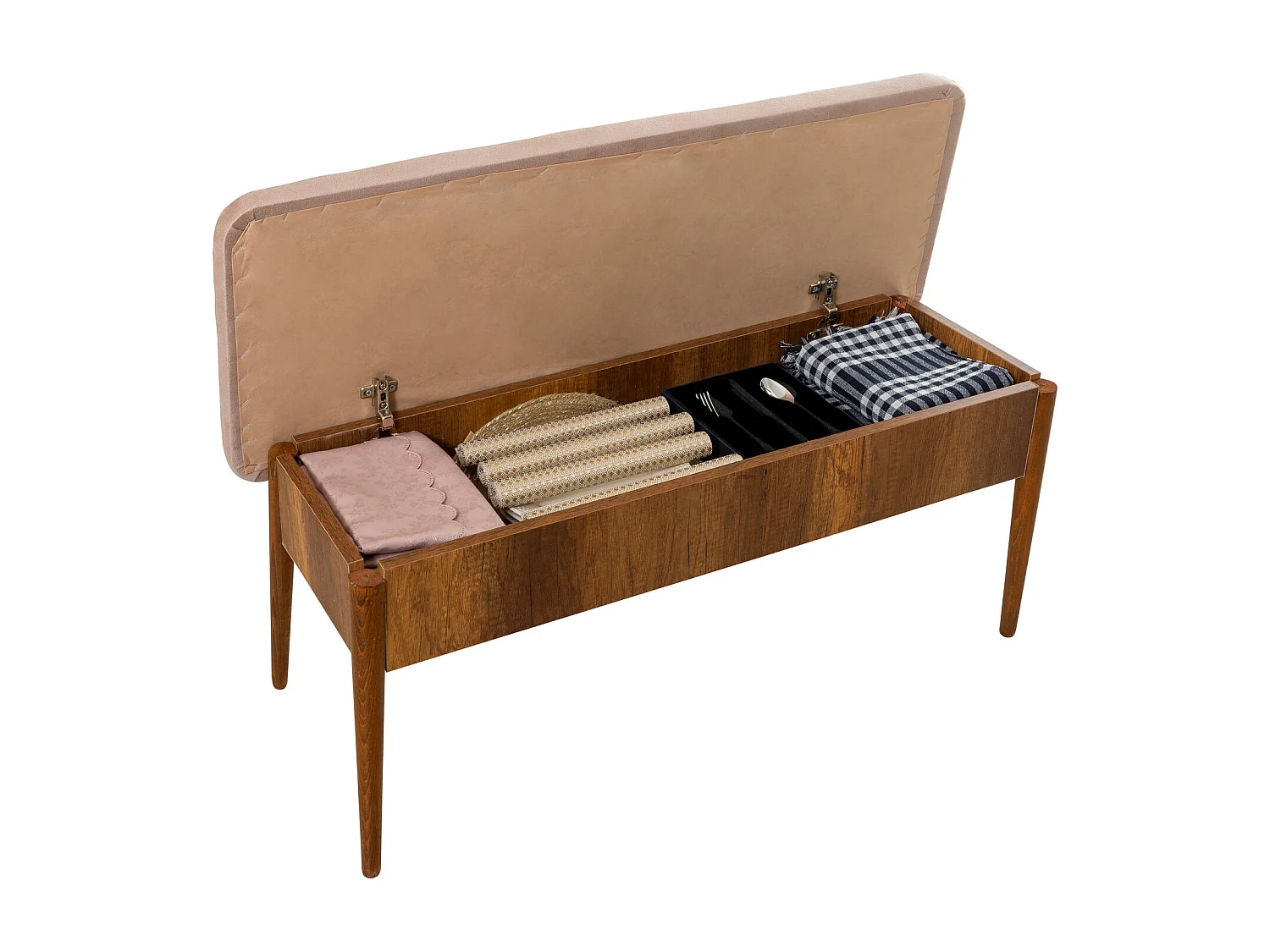 Ensemble table extensible 2 chaises et 2 bancs bois marron et tissu beige Mariva