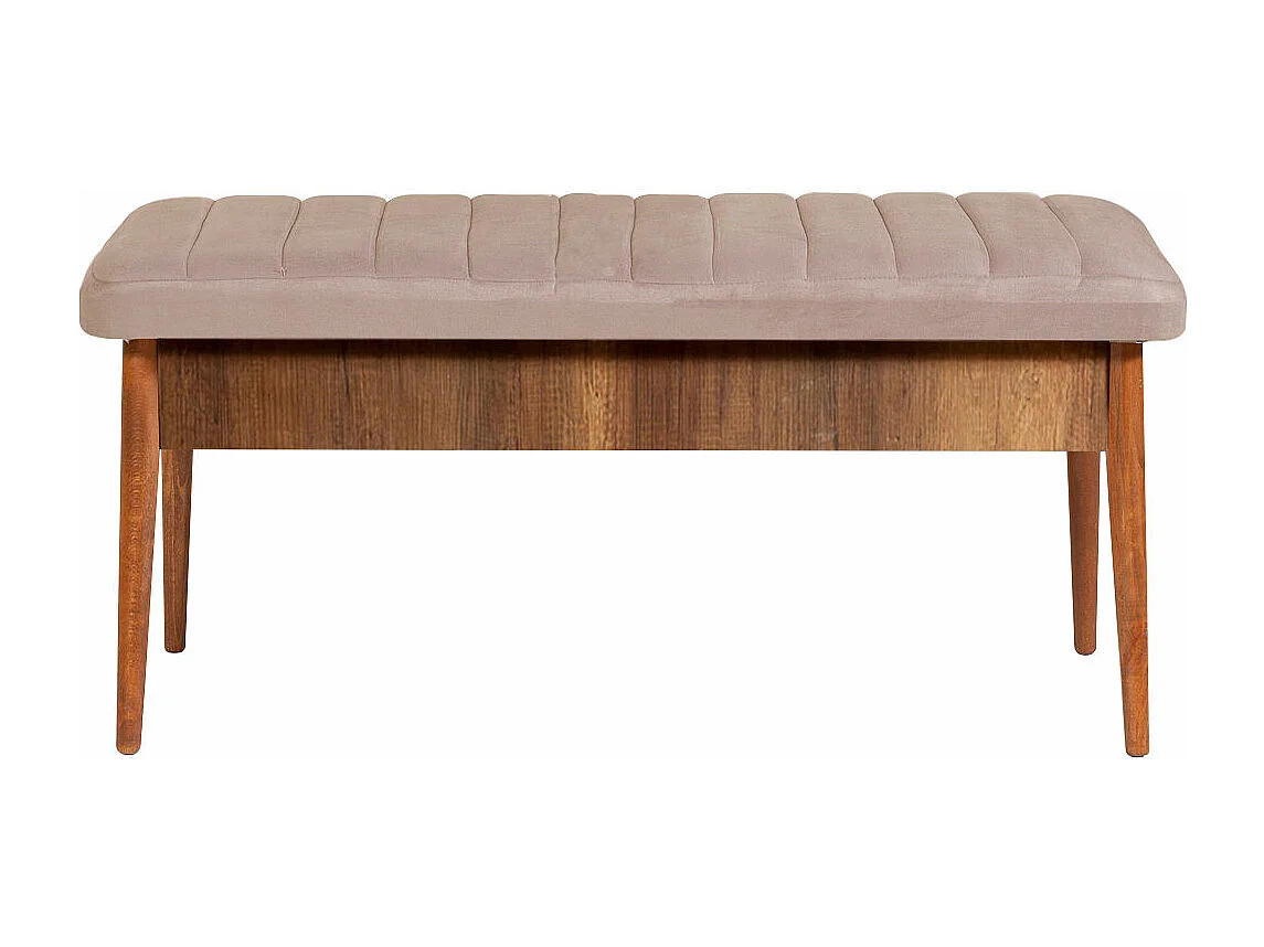 Ensemble table extensible 2 chaises et 2 bancs bois marron et tissu beige Mariva