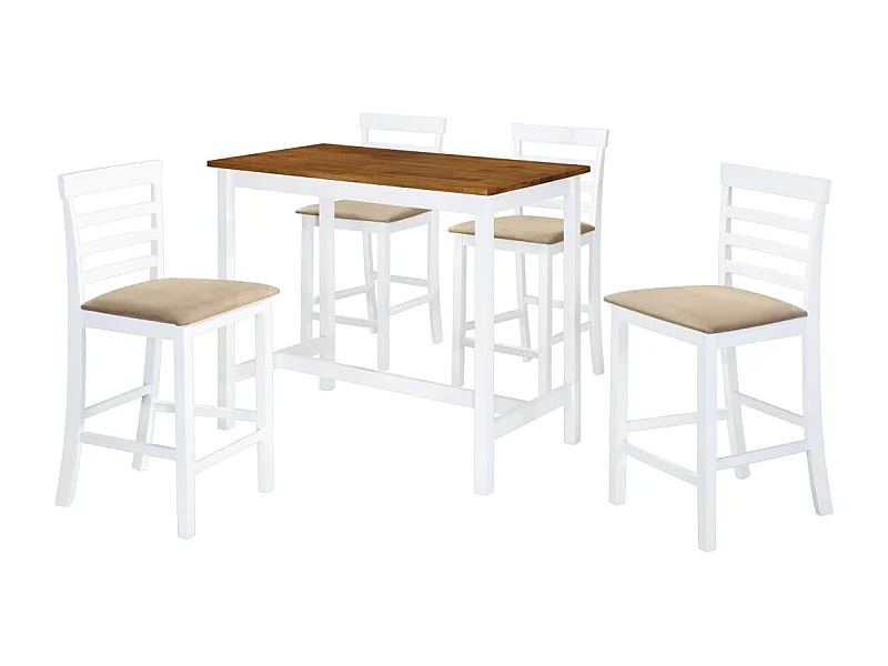 Table et chaises de bar 5 pcs Bois massif Marron et blanc