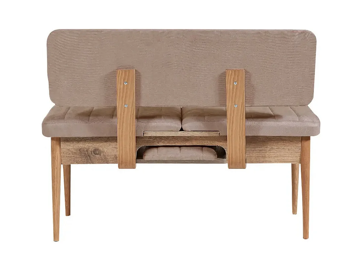 Ensemble table extensible 2 chaises et 2 bancs bois naturel et tissu beige Mariva