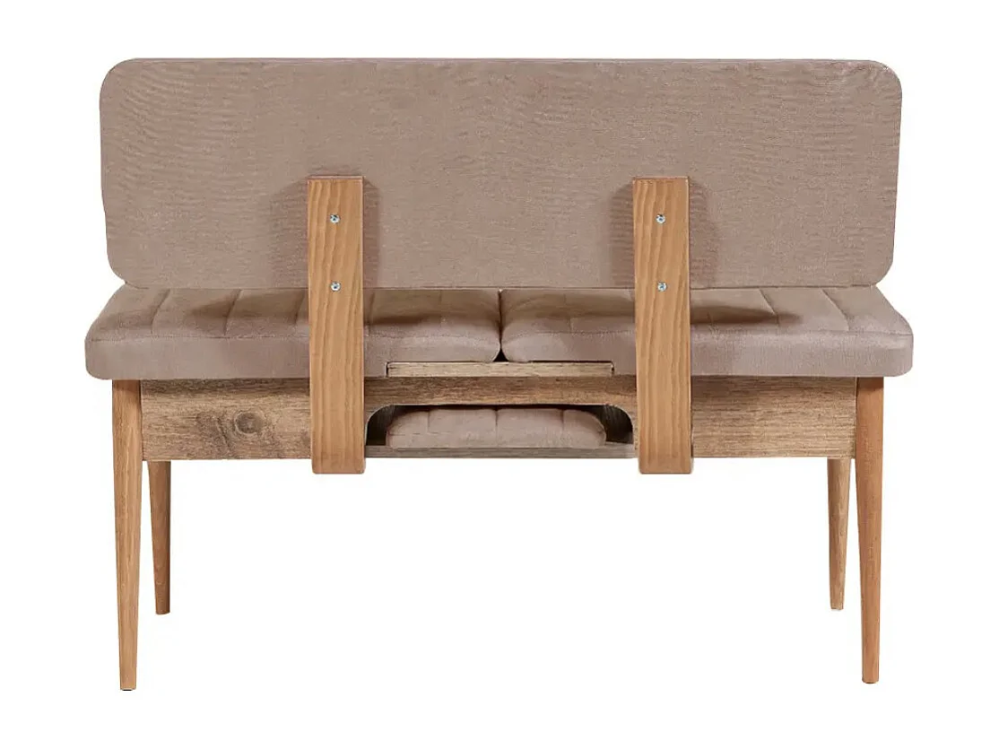 Ensemble table extensible 2 chaises et 2 bancs bois naturel et tissu beige Mariva