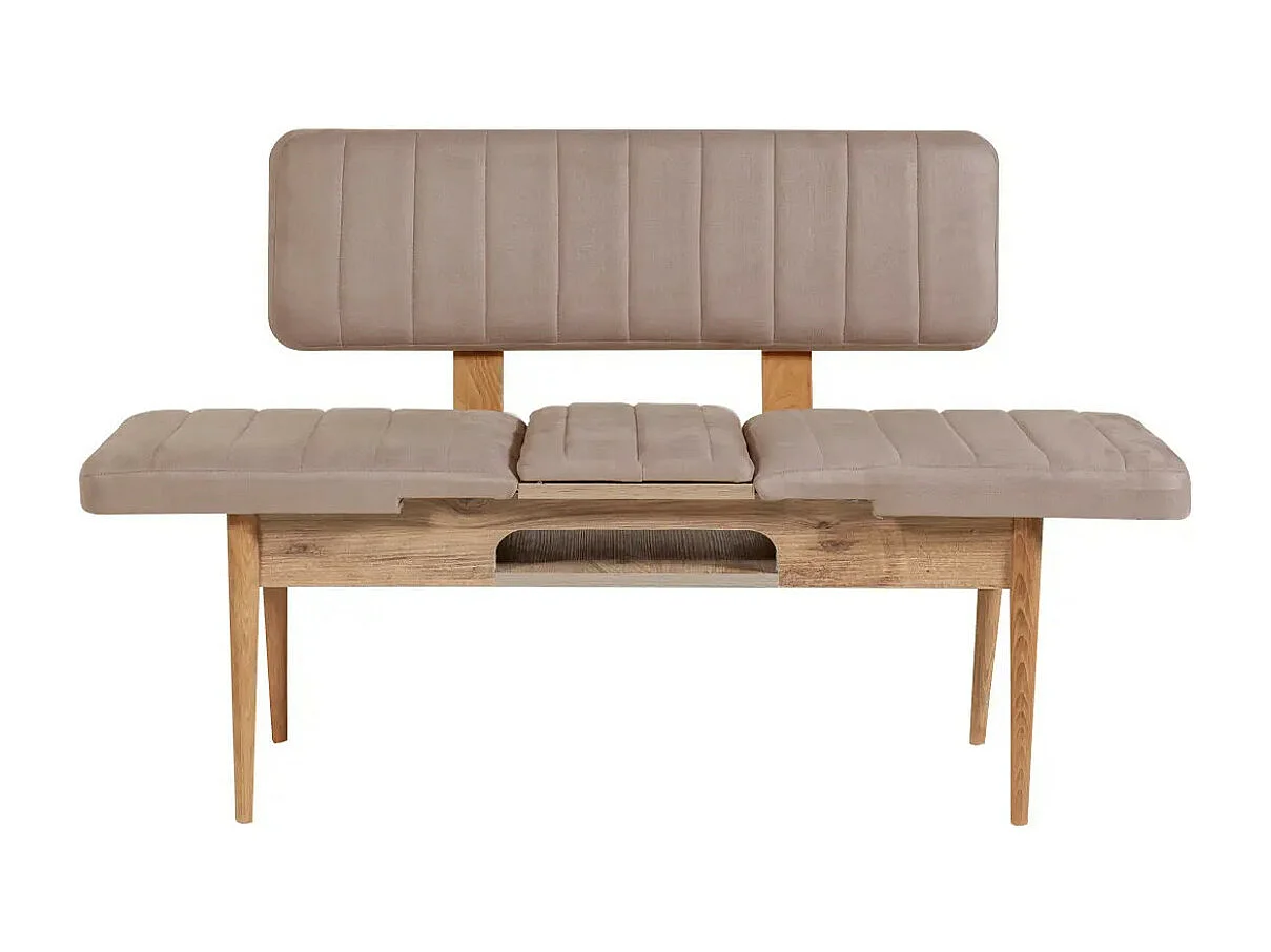 Ensemble table extensible 2 chaises et 2 bancs bois naturel et tissu beige Mariva