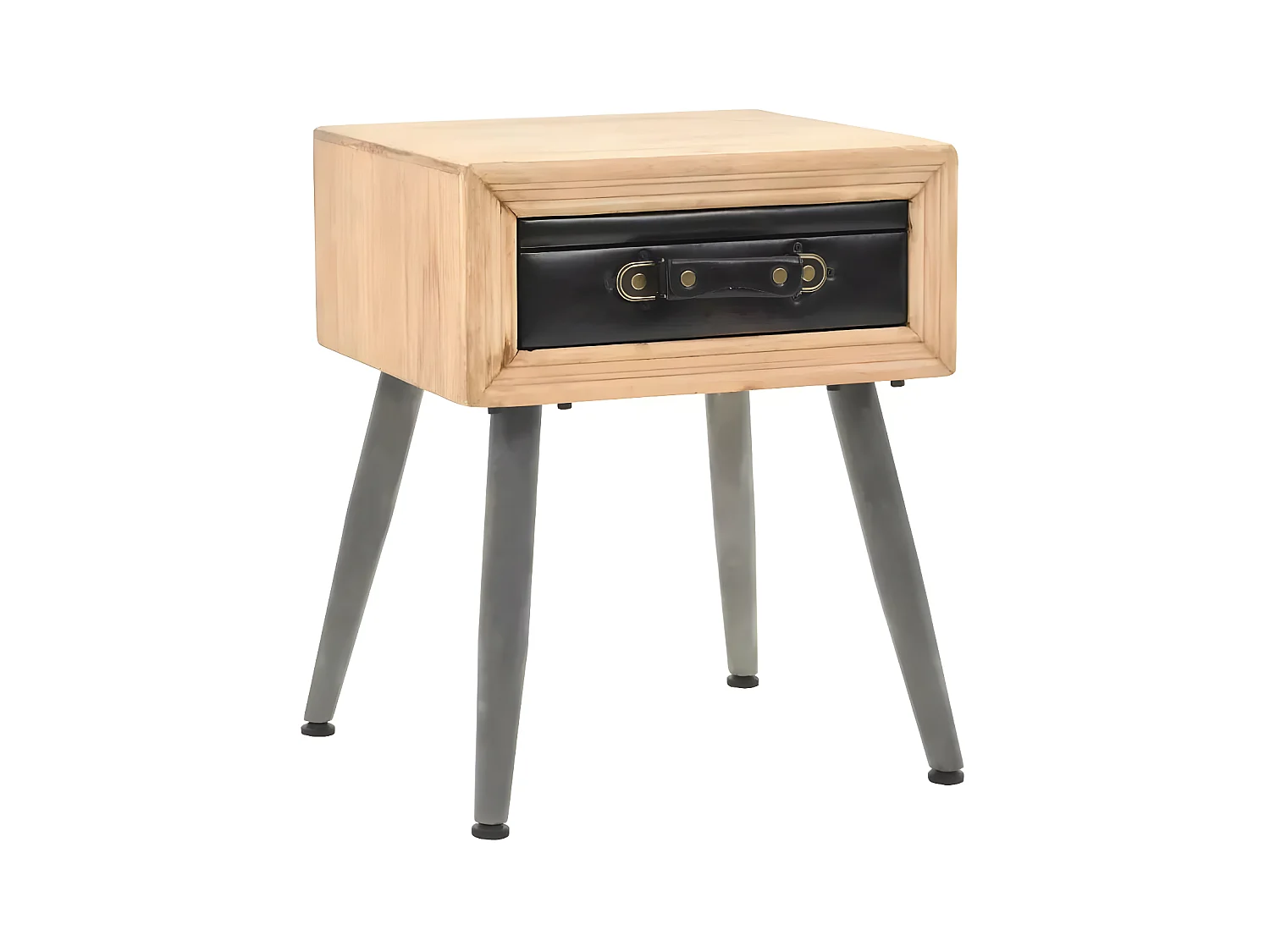 Table de chevet 1 tiroir pin massif clair et simili cuir Stylie