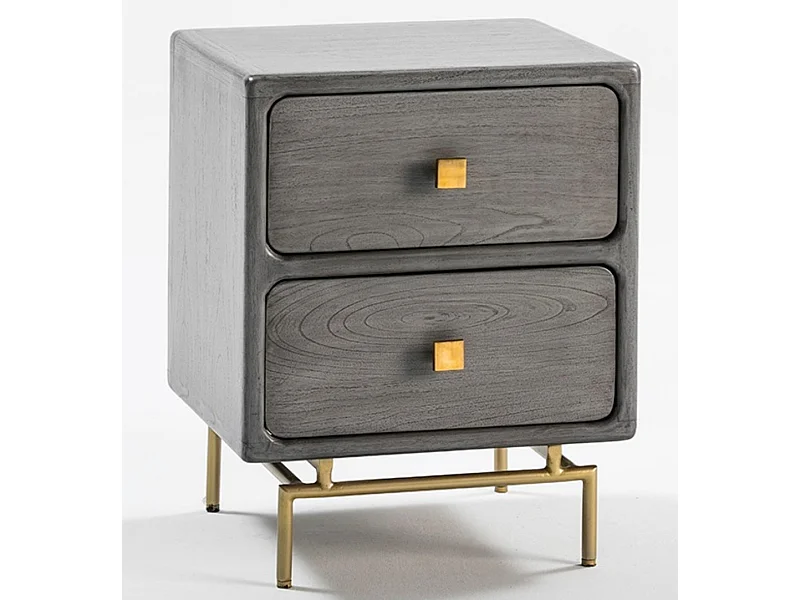 Table de chevet 2 tiroirs bois massif peint gris Bar