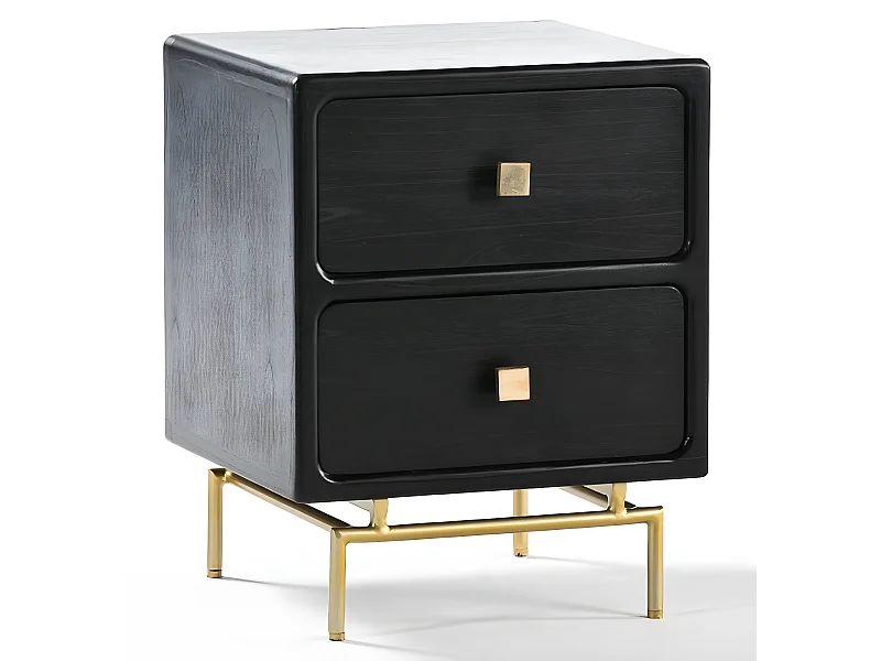 Table de chevet 2 tiroirs bois massif peint noir Bar