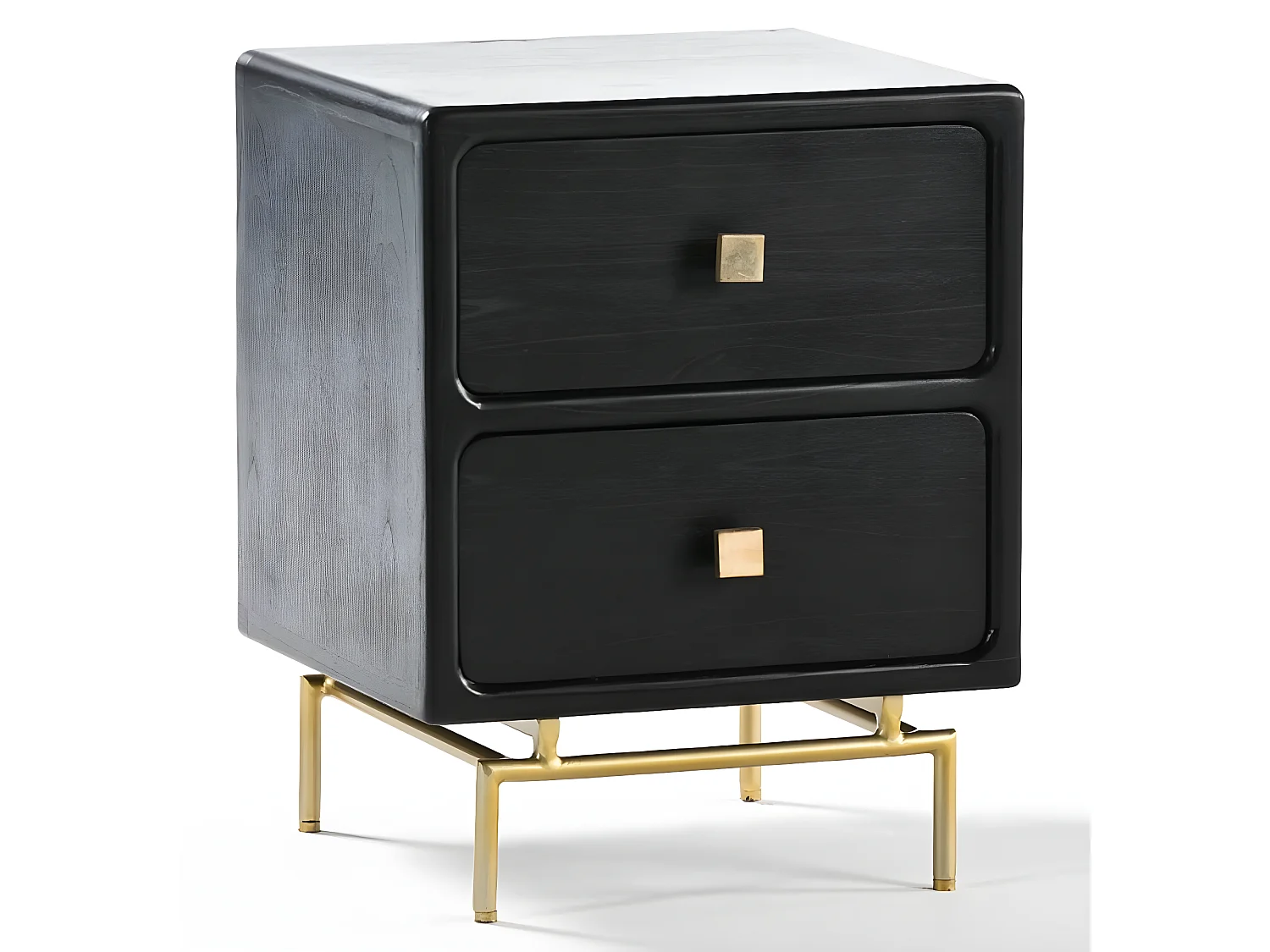 Table de chevet 2 tiroirs bois massif peint noir Bar