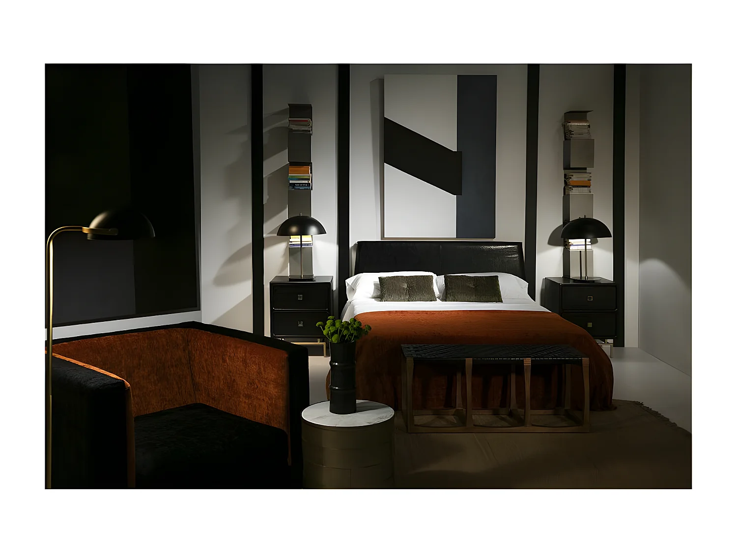 Table de chevet 2 tiroirs bois massif peint noir Bar