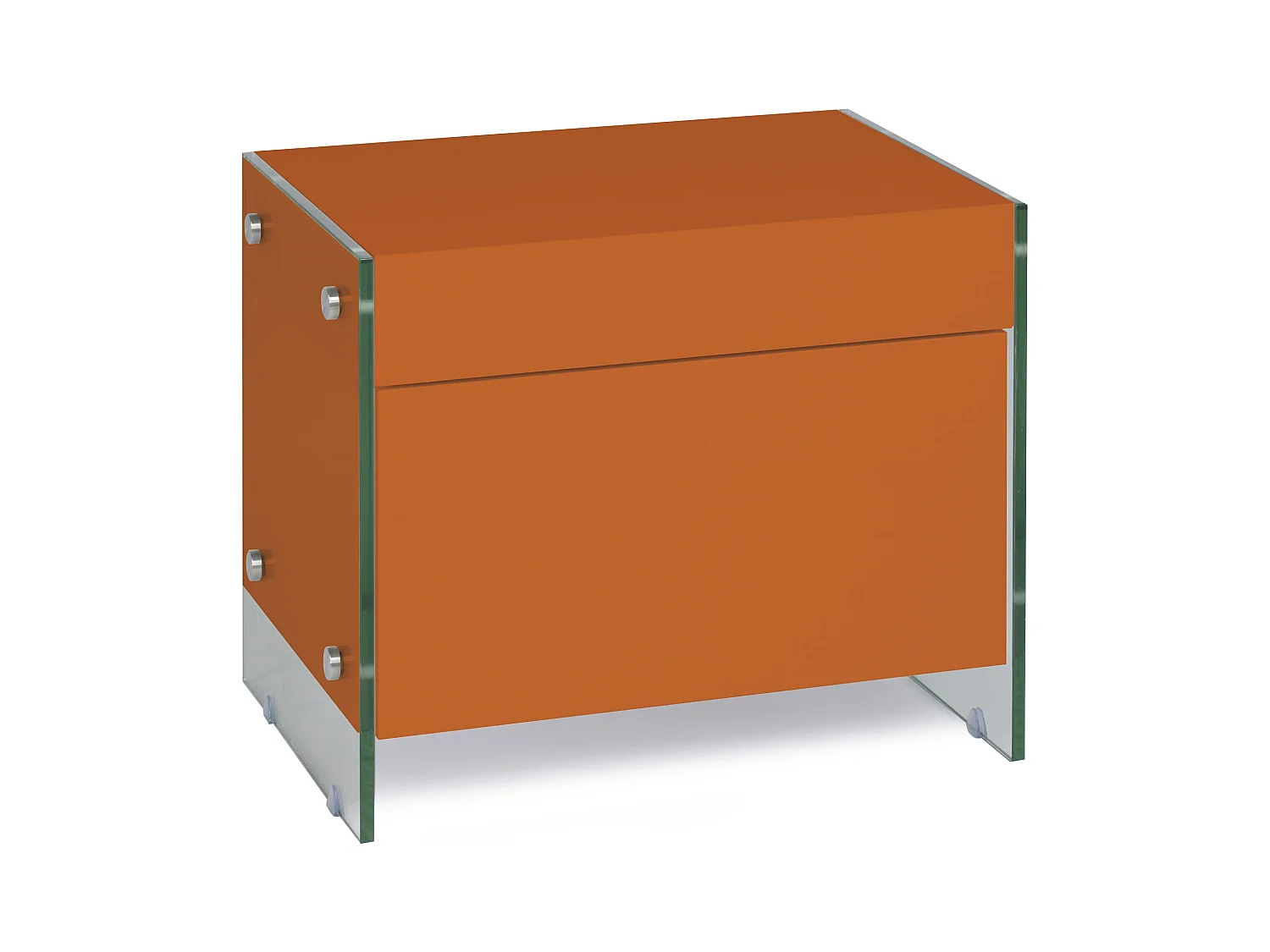 Table de chevet 1 tiroir bois laqué orange et verre trempé Elly