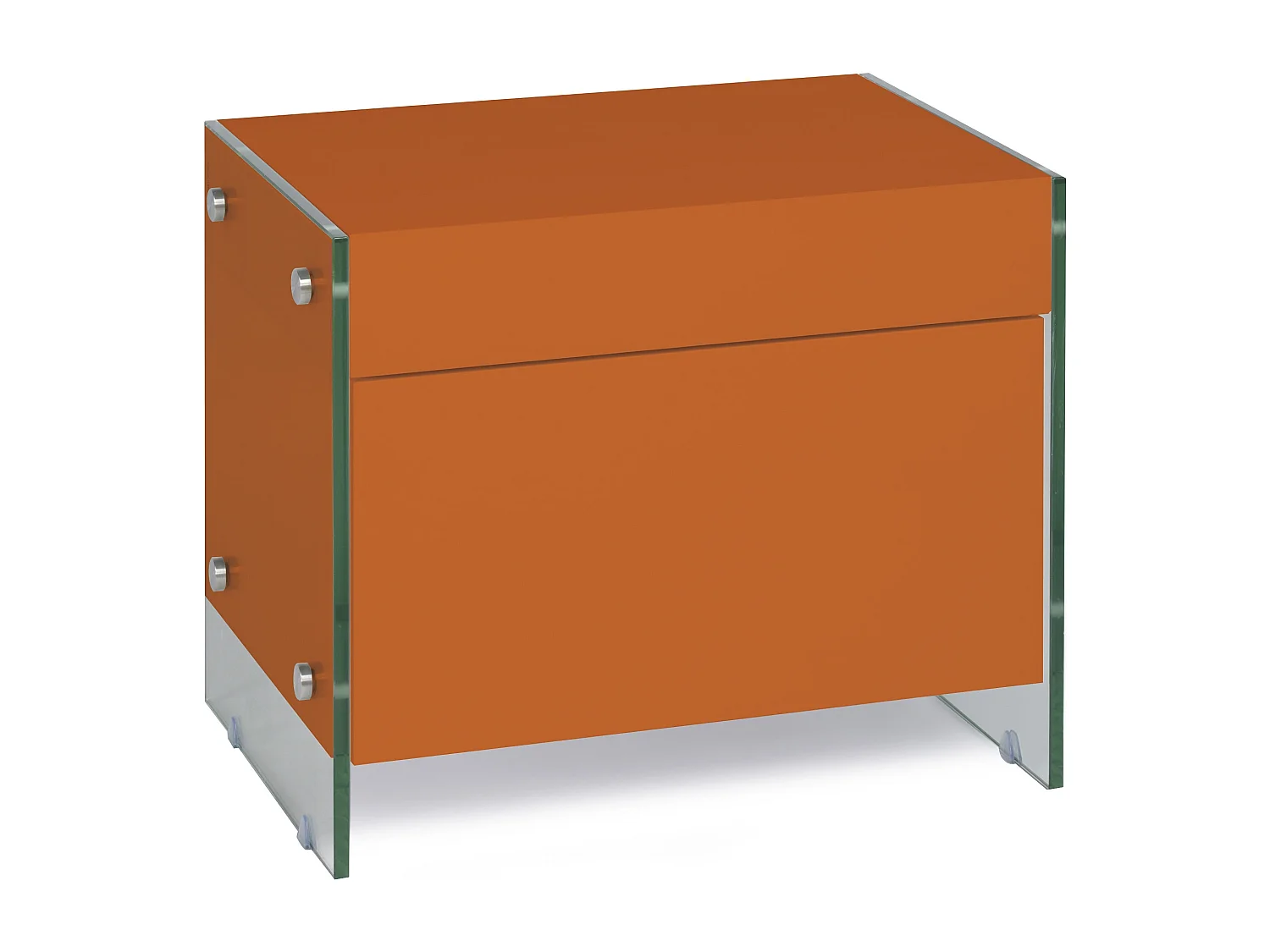 Table de chevet 1 tiroir bois laqué orange et verre trempé Elly
