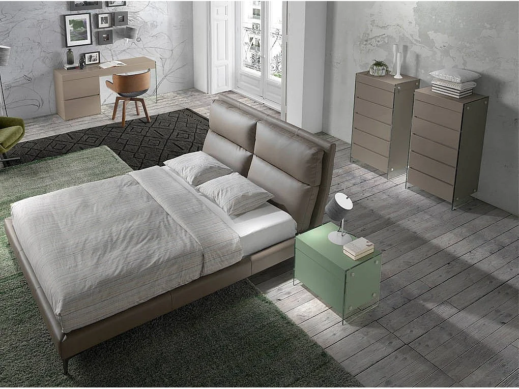 Table de chevet 1 tiroir bois laqué orange et verre trempé Elly